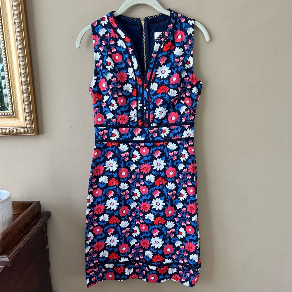 Kate Spade Shore Thing Daisy Jacquard Navy Blue Sheath Dress Size 0 $328 - Picture 3 of 12